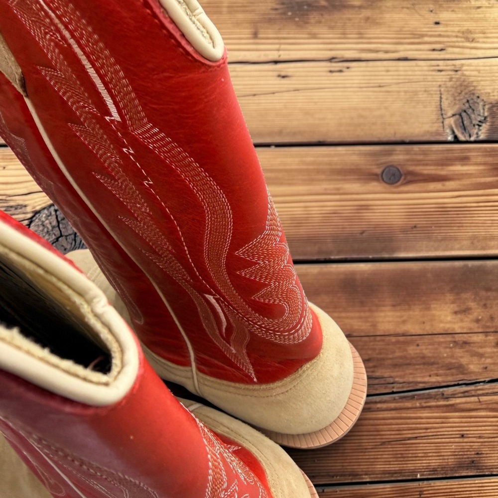 R. Watson Mens 12 EE Handcrafted Tan Suede Red Leather Cowboy Boots 8207 2 - Picture 13 of 15